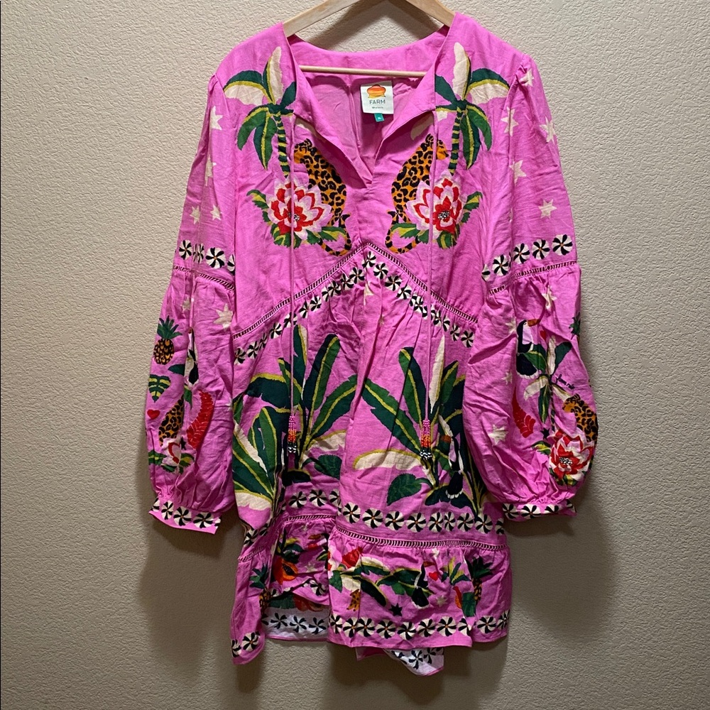 FARM Rio Vibrant Pink Top with Leopard Accents